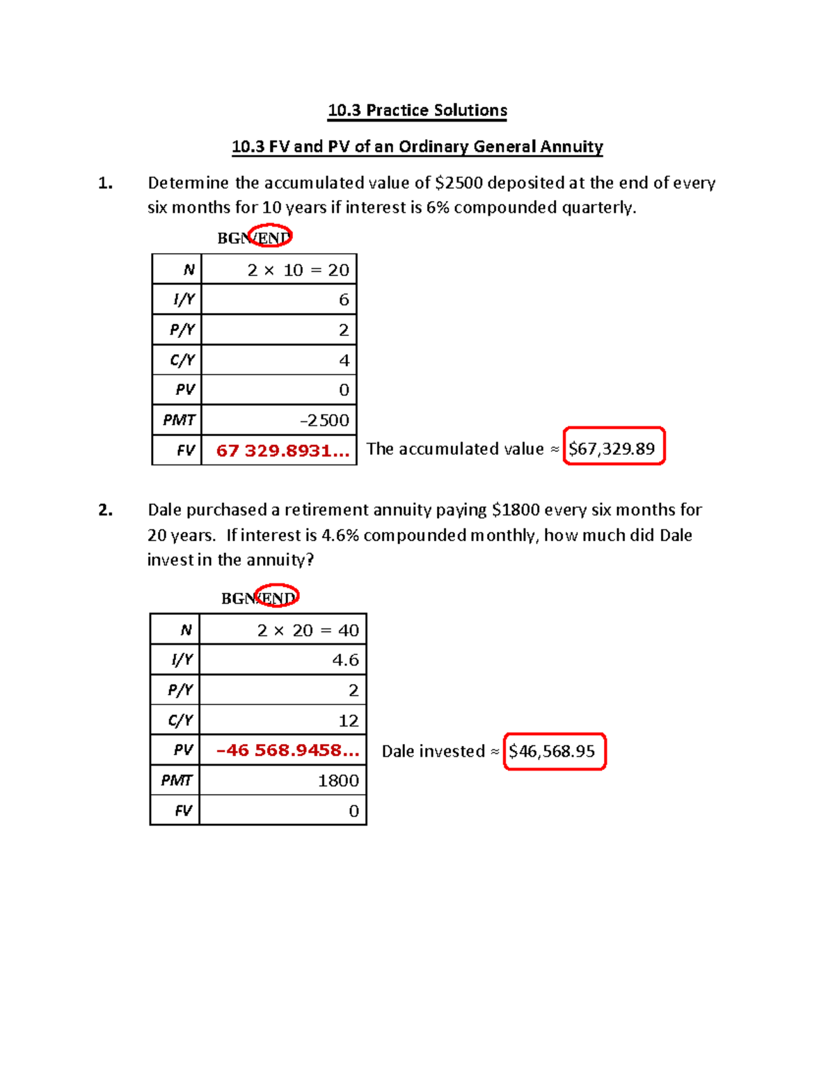 10.3 Lesson Practice Solutions - 10 Practice Solutions 10 FV and PV of ...