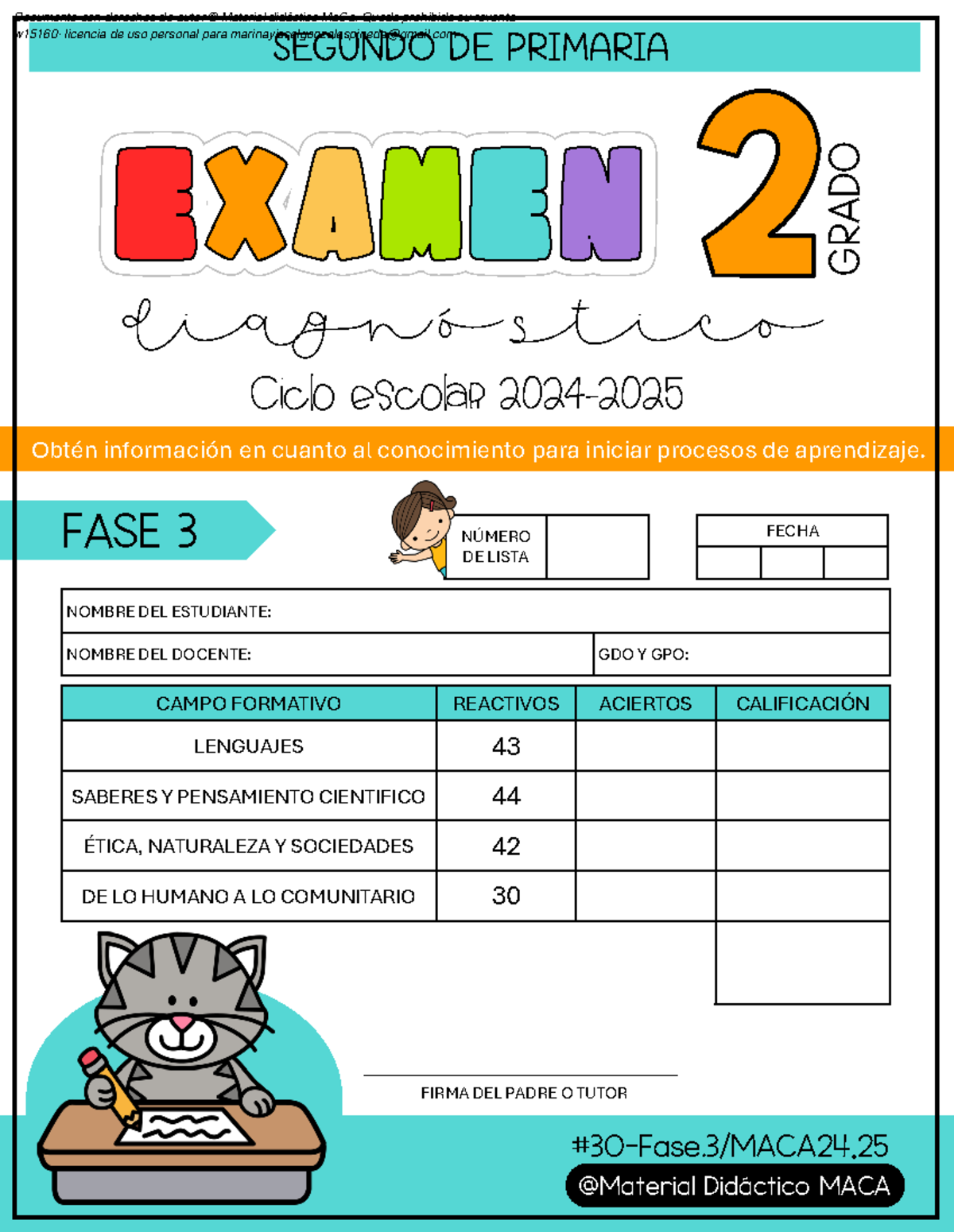 Examen Diagnóstico 2024-2025 para Segundo Grado de Primaria - Document Preview