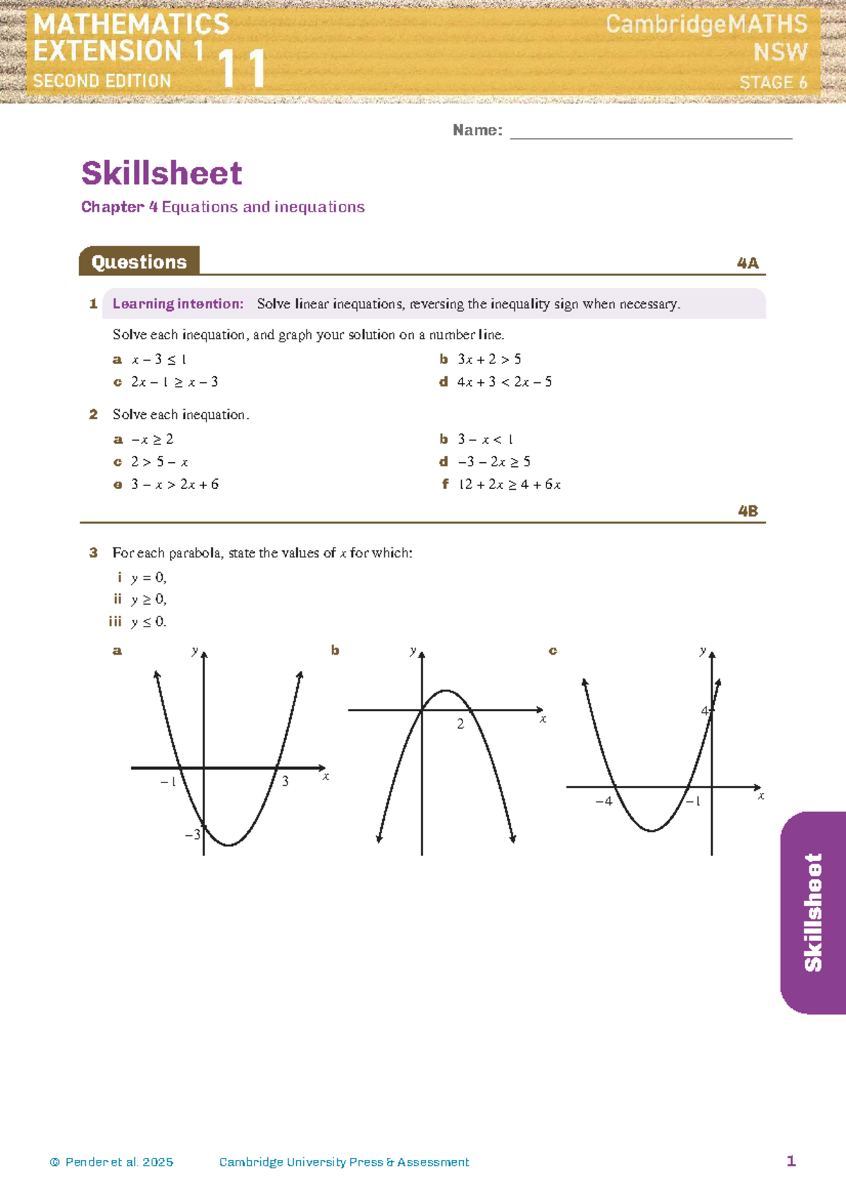 Chapter 4 Skillsheet: Equations and Inequations Analysis - Studocu