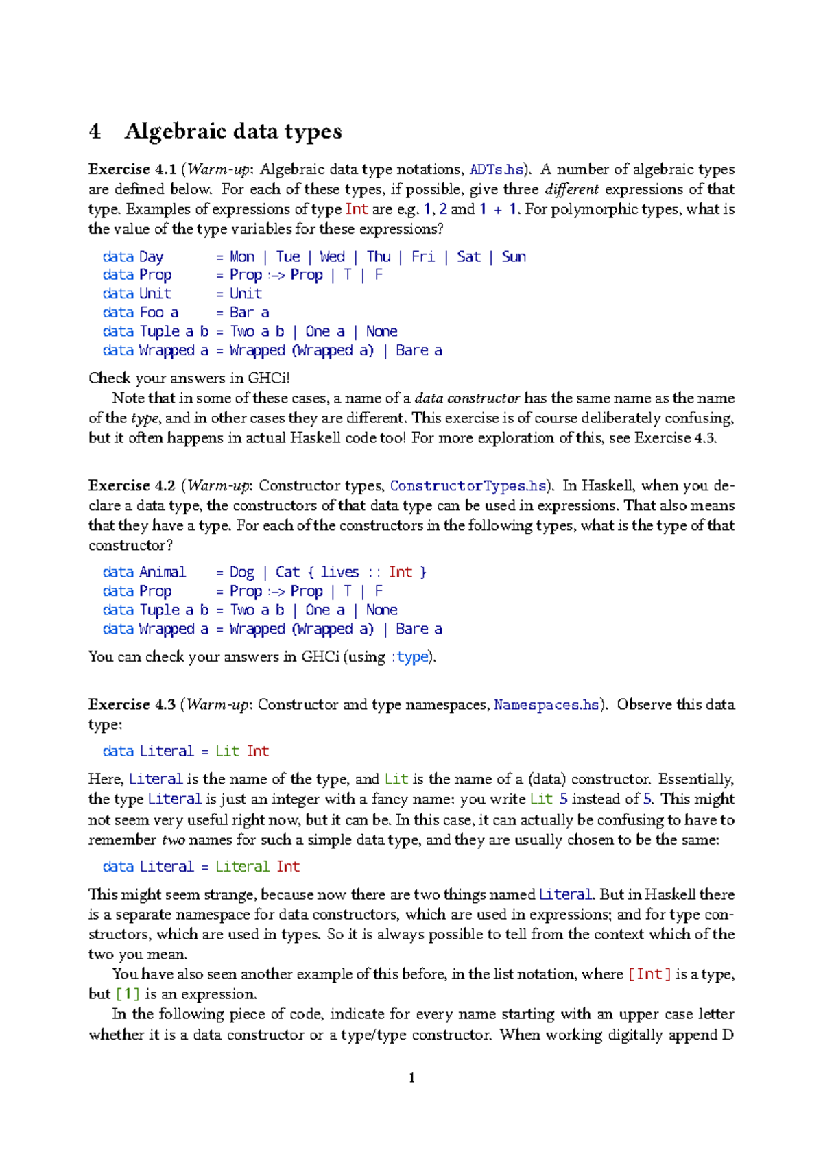 Algebraic Data Types Exercises - CS101 Final Exam - Studeersnel