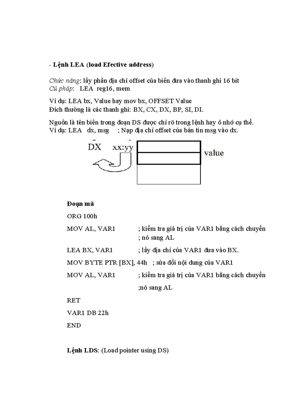 LEA + LDS + LES + XLAT - Lệnh LEA (load Efective address) Chức năng ...