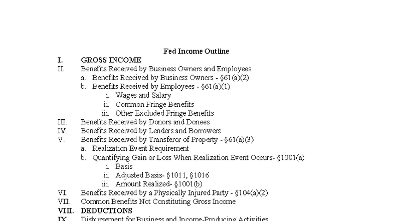 Federal Income Tax Outline: Gross Income & Deductions Overview - Studocu