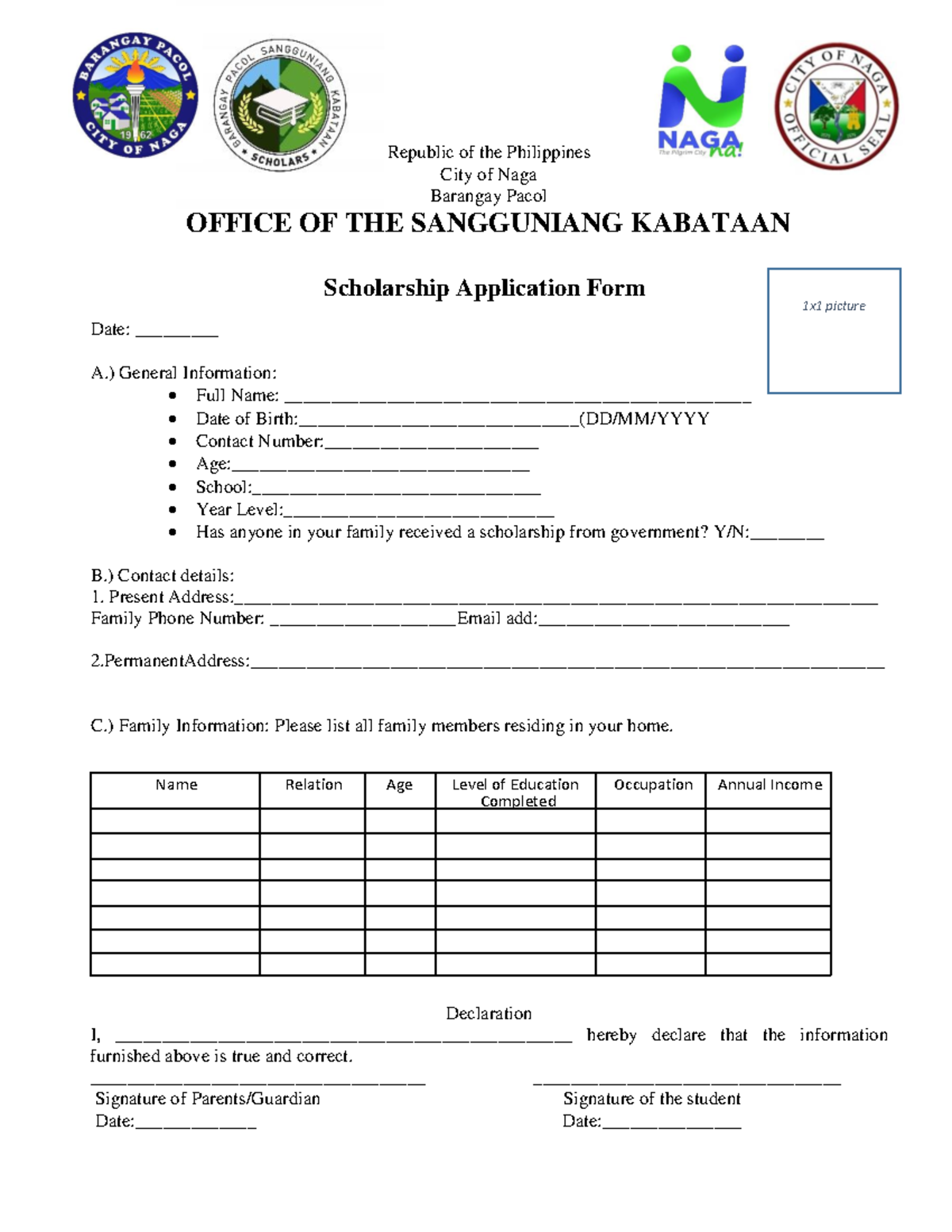 SK Scholarship Application Form - Republic of the Philippines - Studocu