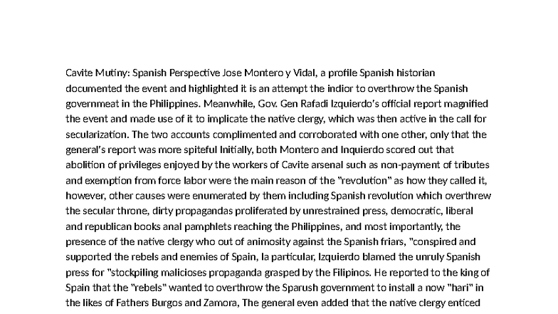 Cavite Mutiny: Spanish Accounts and Historical Analysis (Hist 101 ...
