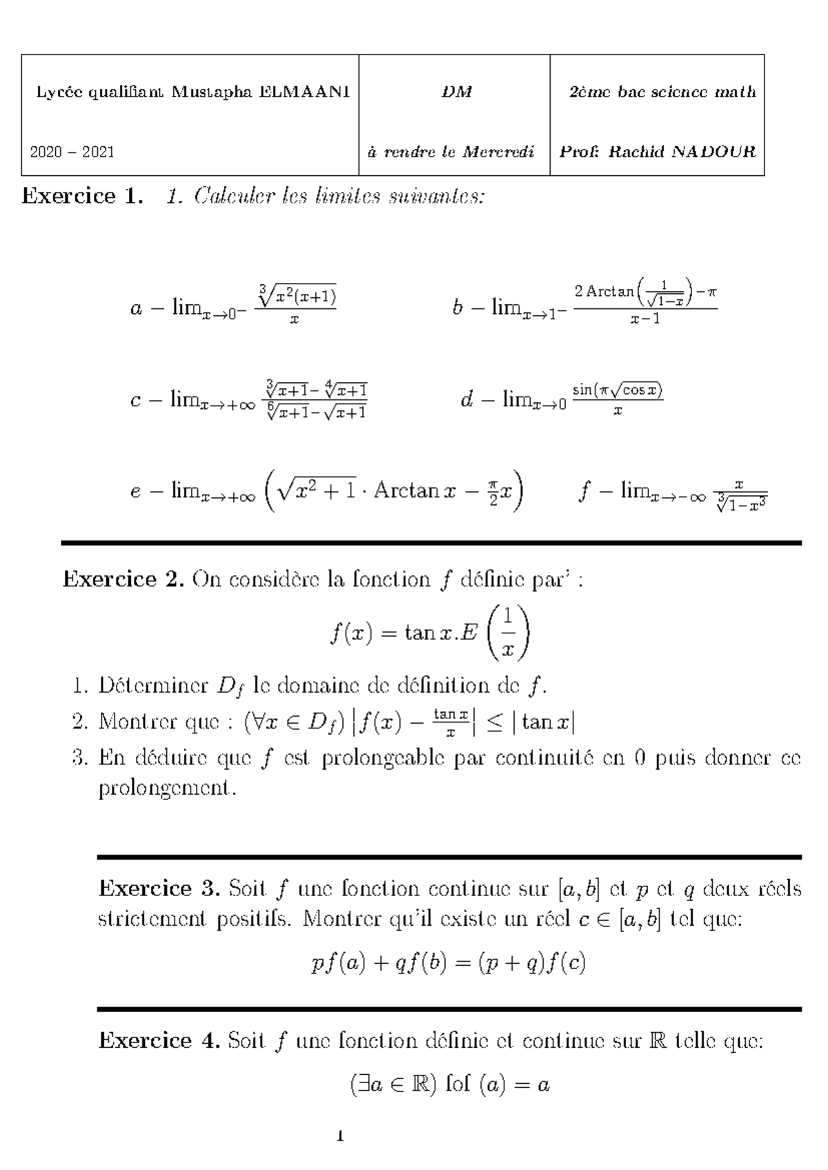 DM - MATH BAC - Advanced Limit Calculations and Functions Notes - Studocu