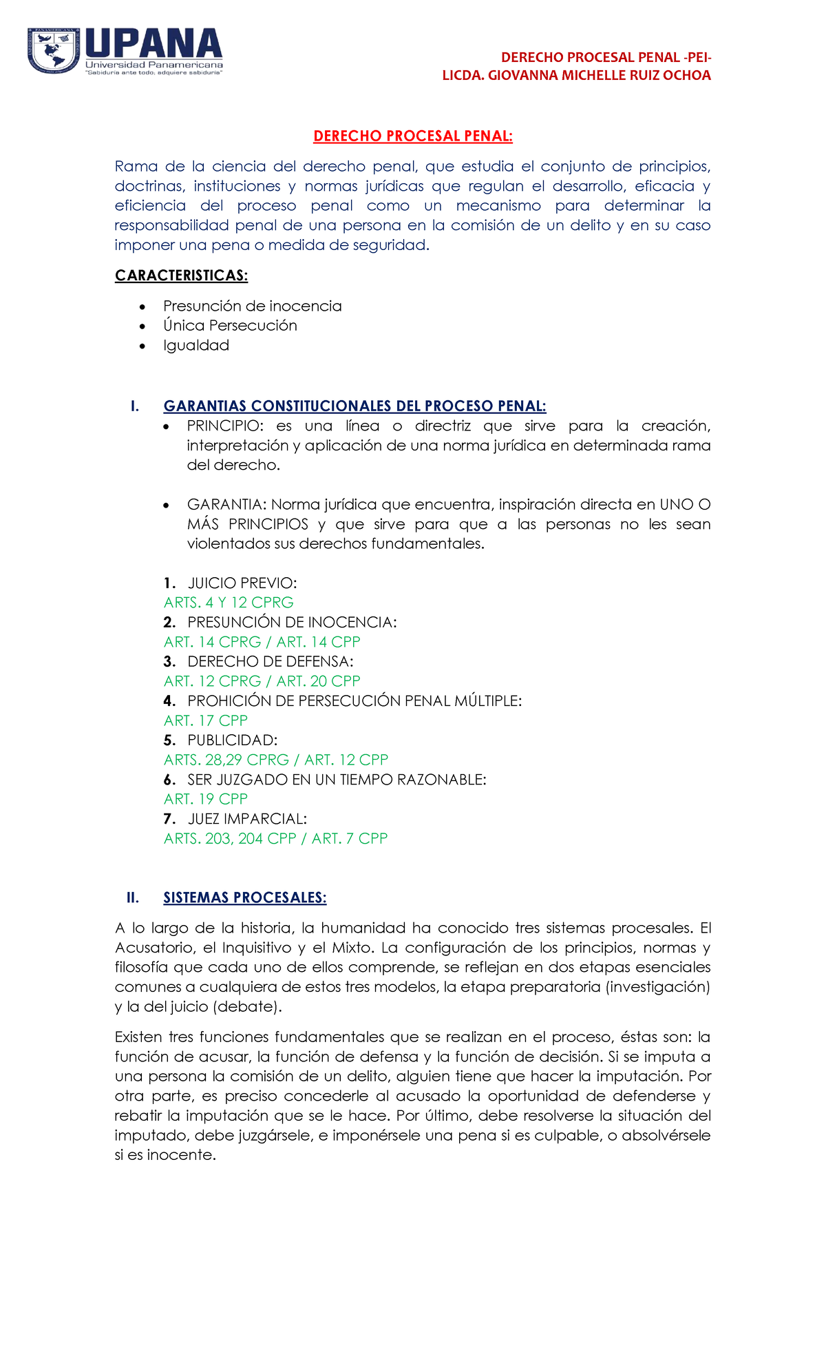Teoría Procesal Penal: Principios y Sistemas en el Derecho Penal - Studocu