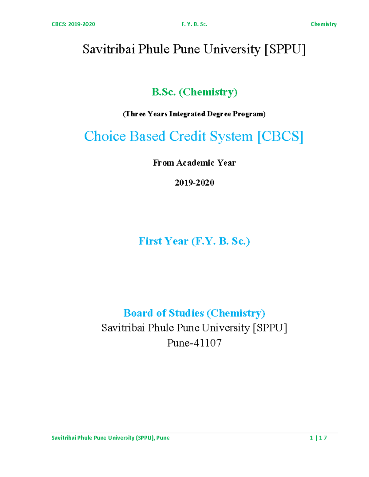 F.Y. B. Sc. Chemistry Syllabus CBCS 2019-20 Overview and Structure ...