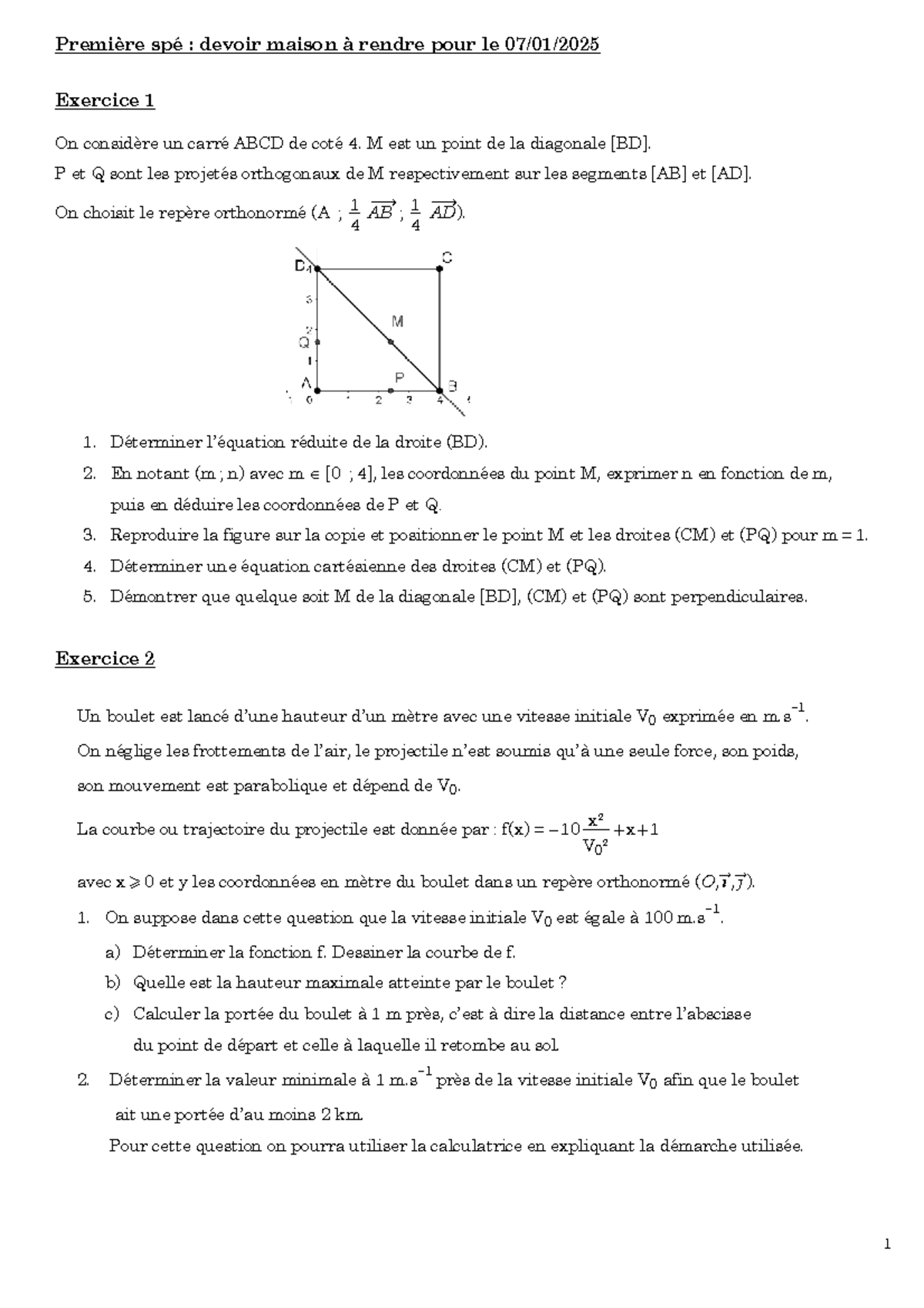 Dm1 1Spe Devoir Maison Maths Spécialité Exos sur Carrés et — free download