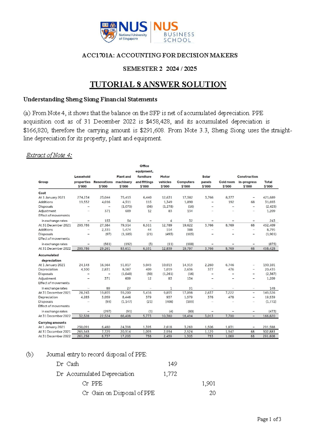 ACC1701A: Tutorial 8 Answer Solution on Sheng Siong Financials - Studocu