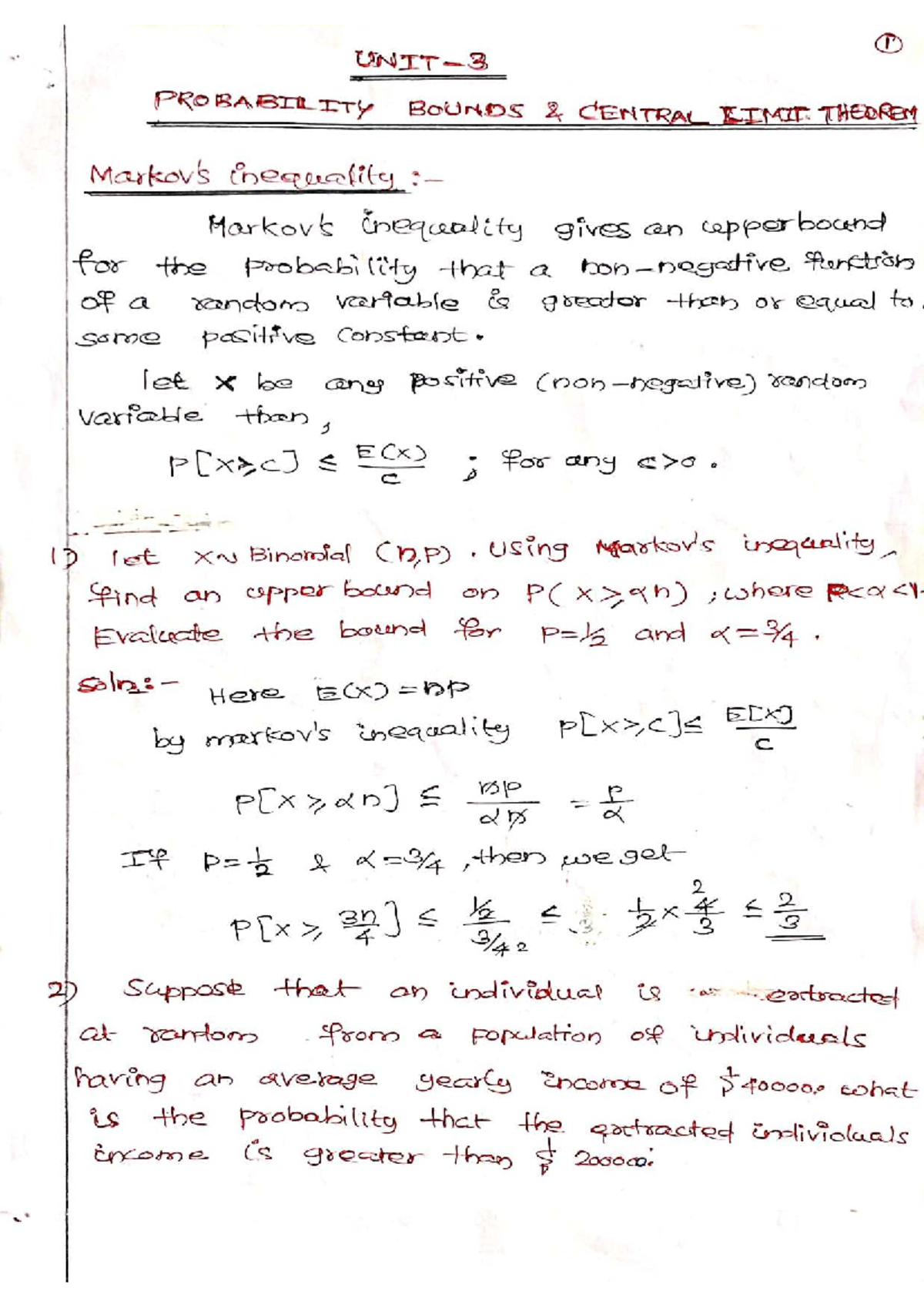 Unit 3: Probability Bounds & Central Limit Theorem Notes - Studocu