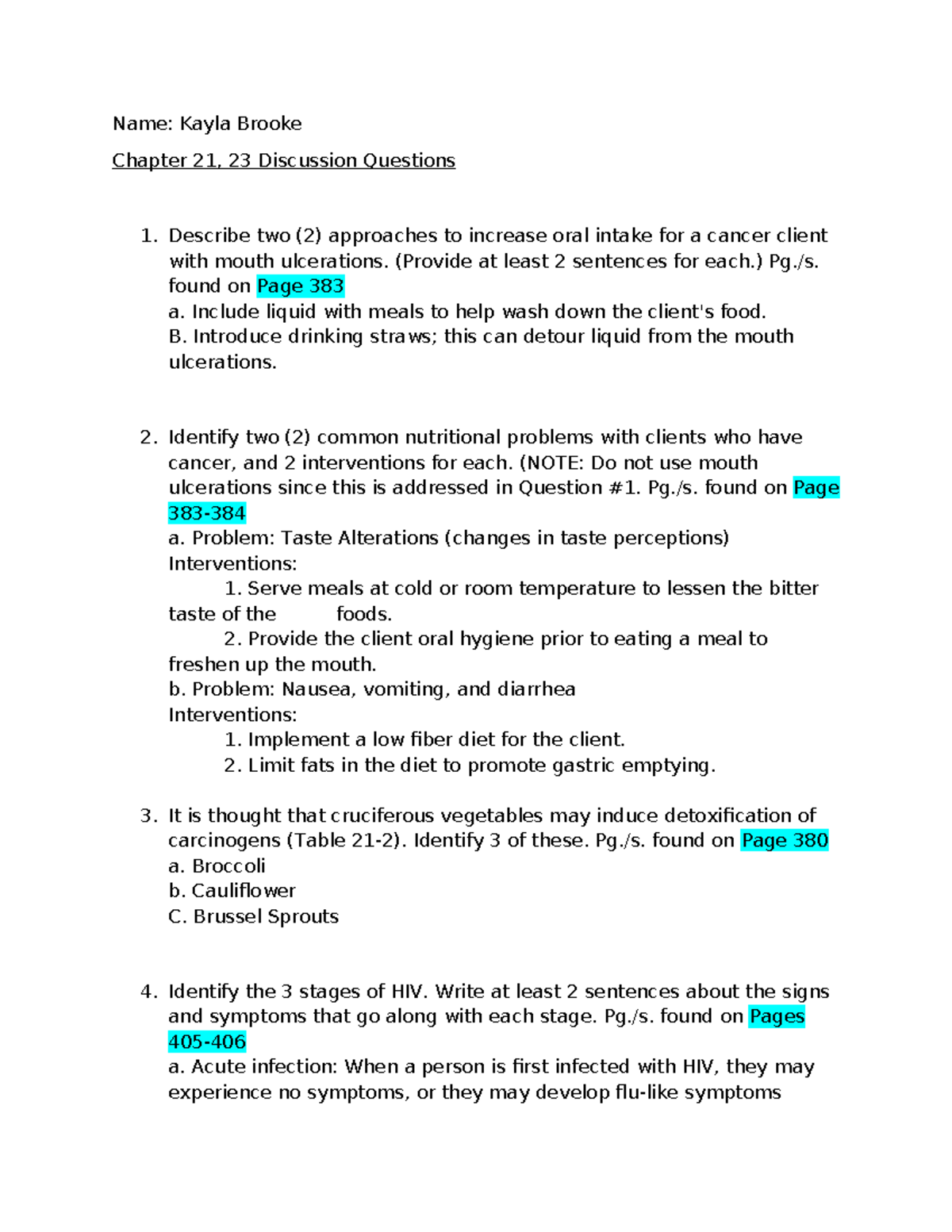 Brooke Chapter 21 & 23 Discussion Questions on Cancer & HIV - Studocu