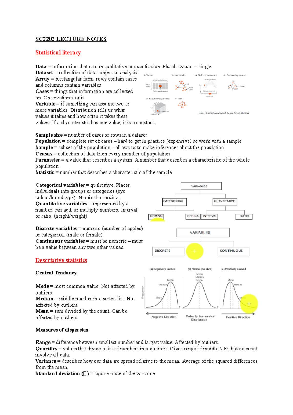 SC2202 Lecture Notes: Key Concepts in Statistical Literacy and ...