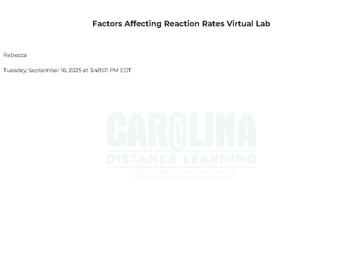 Factors Affecting Reaction Rates Virtual Lab (CHEM 101) - Studocu