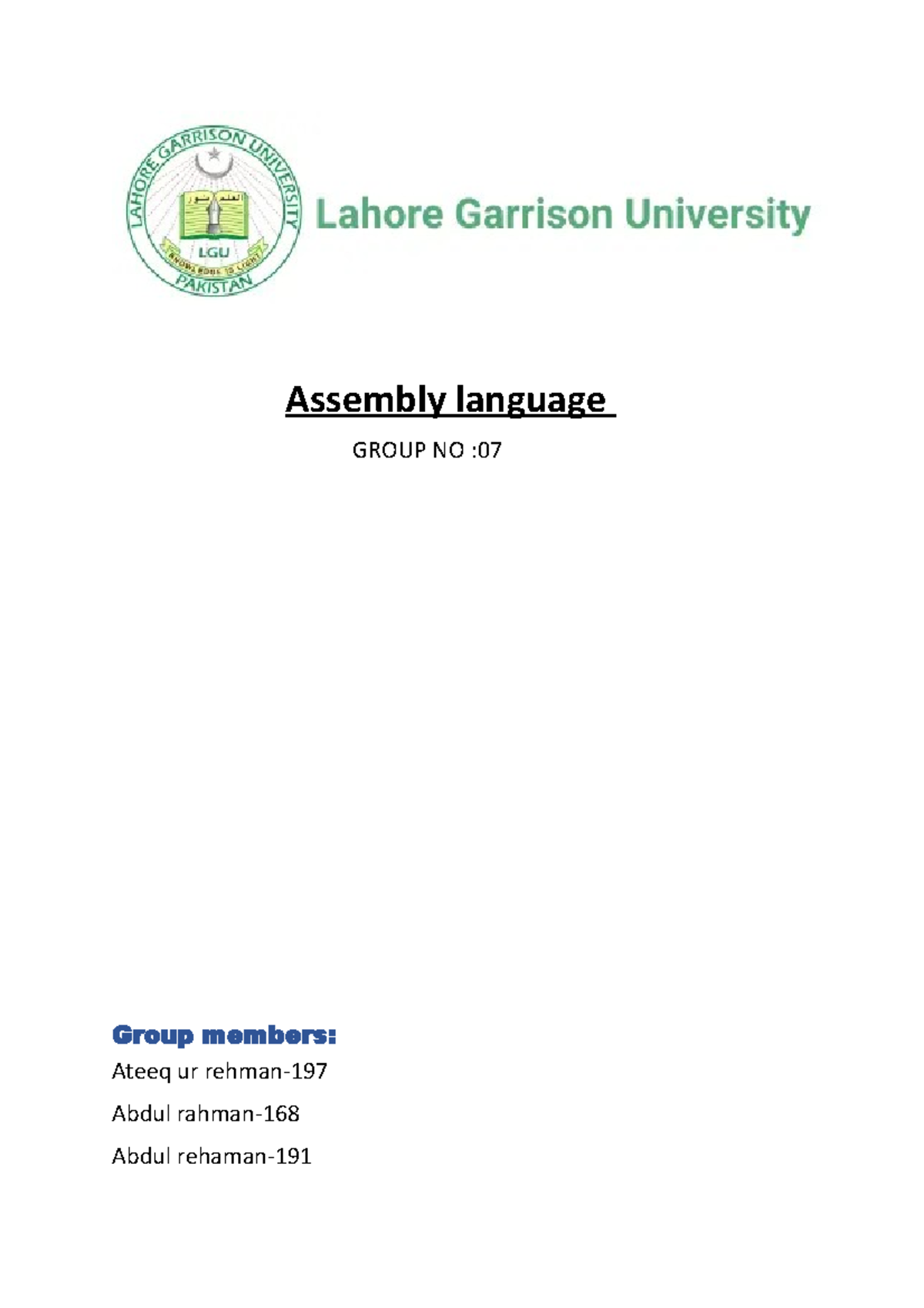 Assembly Language Code Assignment - BSCS-197-E - Studocu