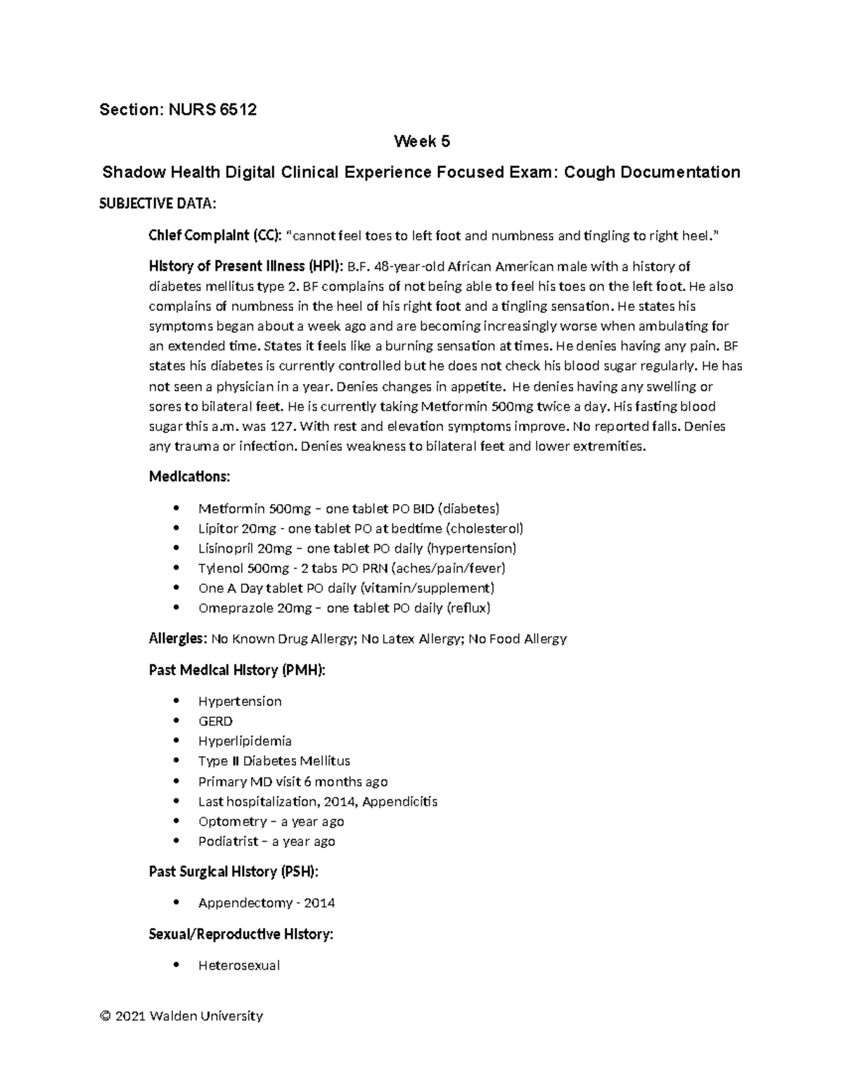 Wk 9 soap (002) - soap note - Section: NURS 6512 Week 5 Shadow Health ...