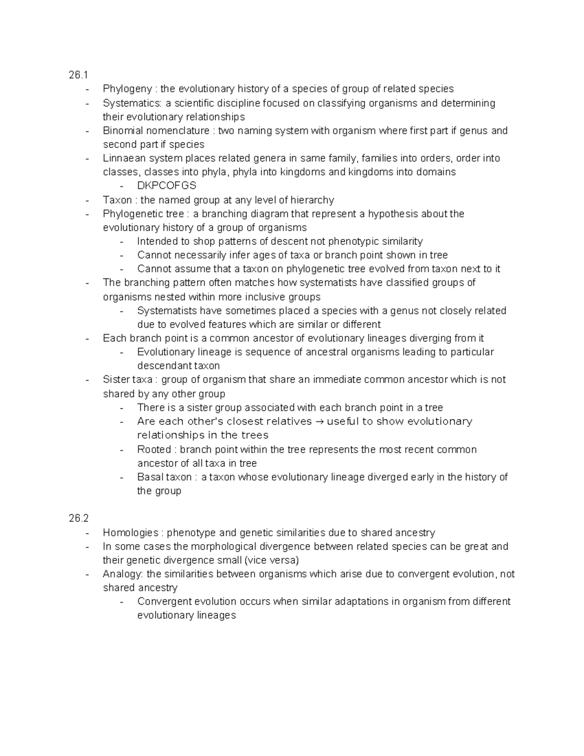Chapter 26: Phylogeny and Systematics Overview Notes - Studocu