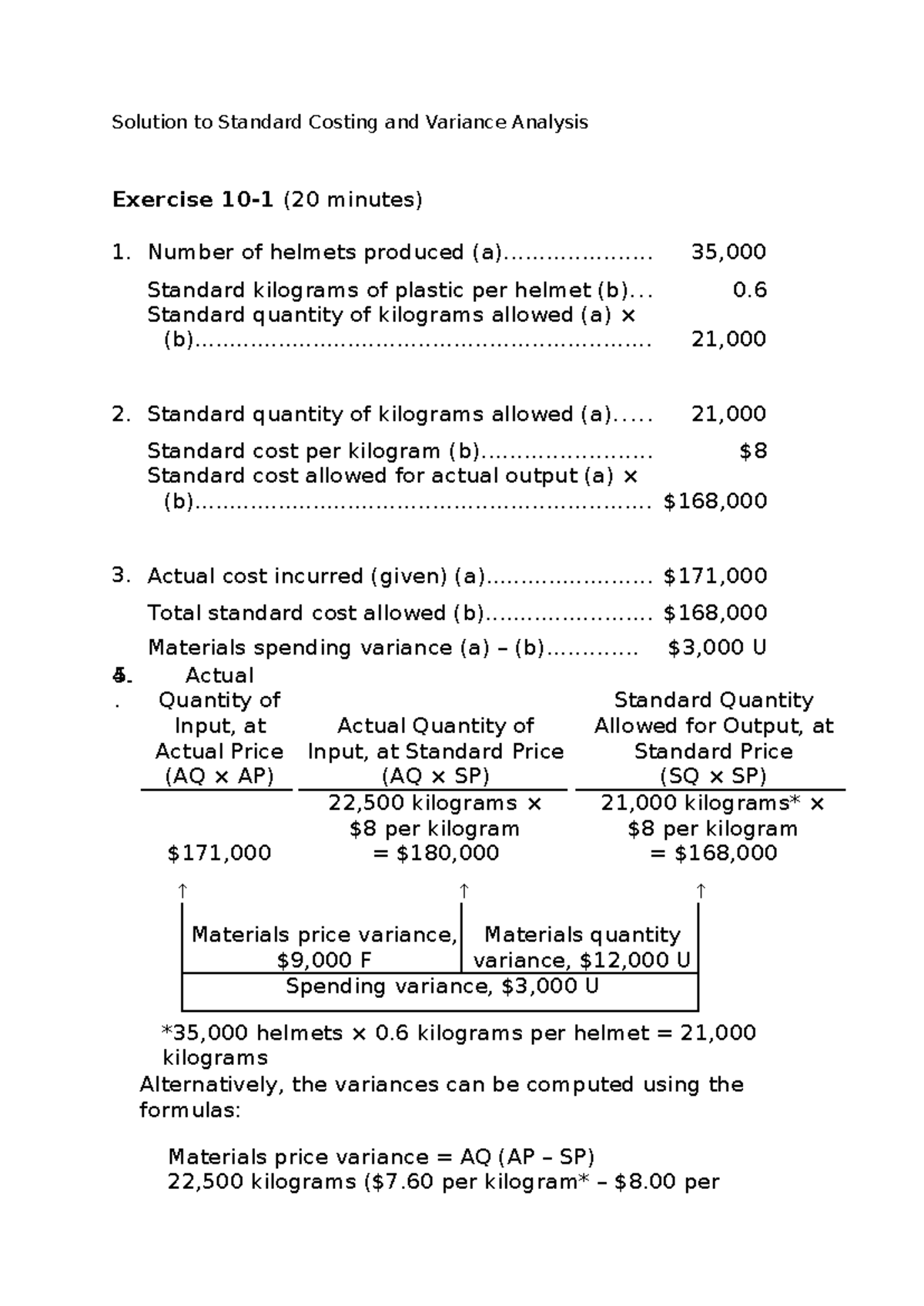 Solution to Standard Costing and Variance Analysis ...