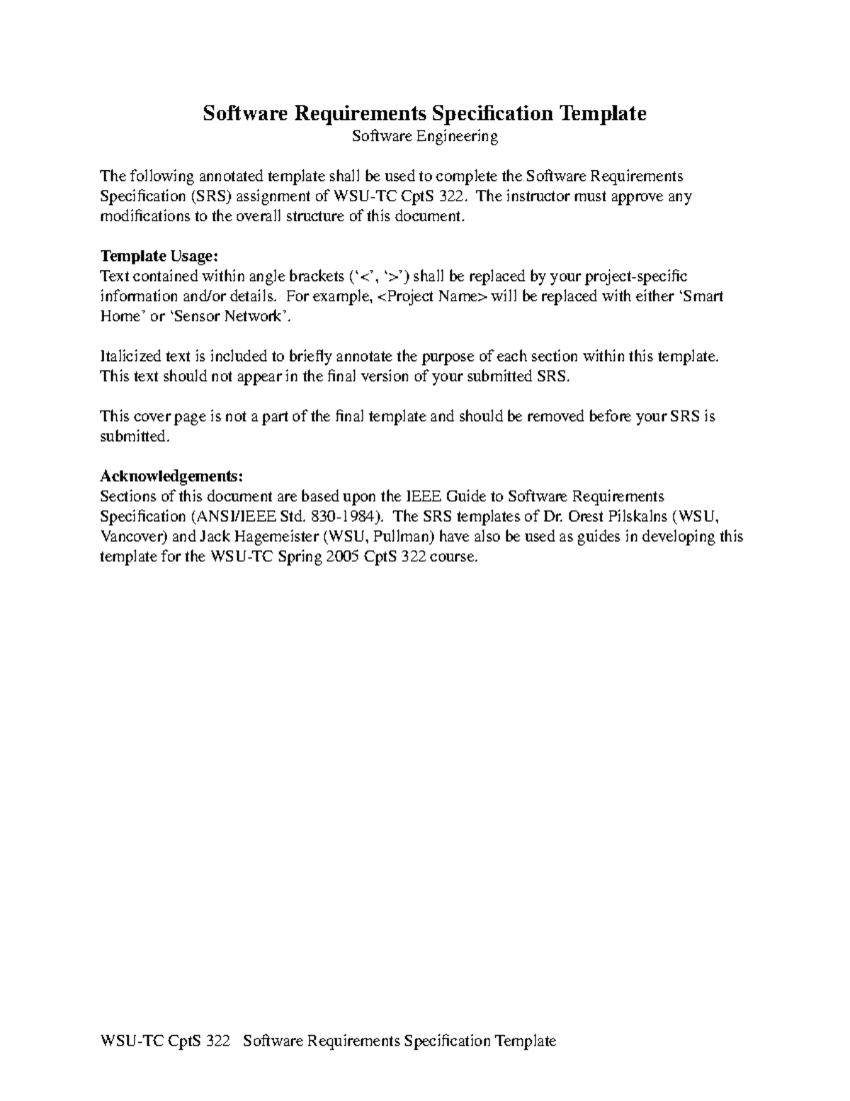 SRS Template 2 - Software Requirements Specification Template Software ...