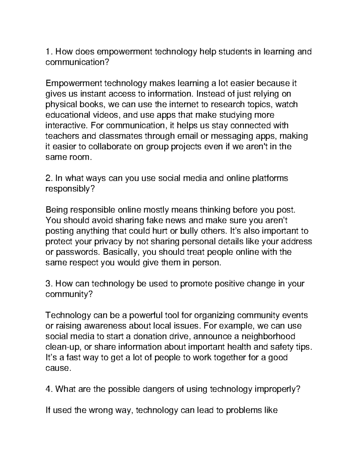 Empowerment Technology: Enhancing Learning & Communication Skills - Studocu
