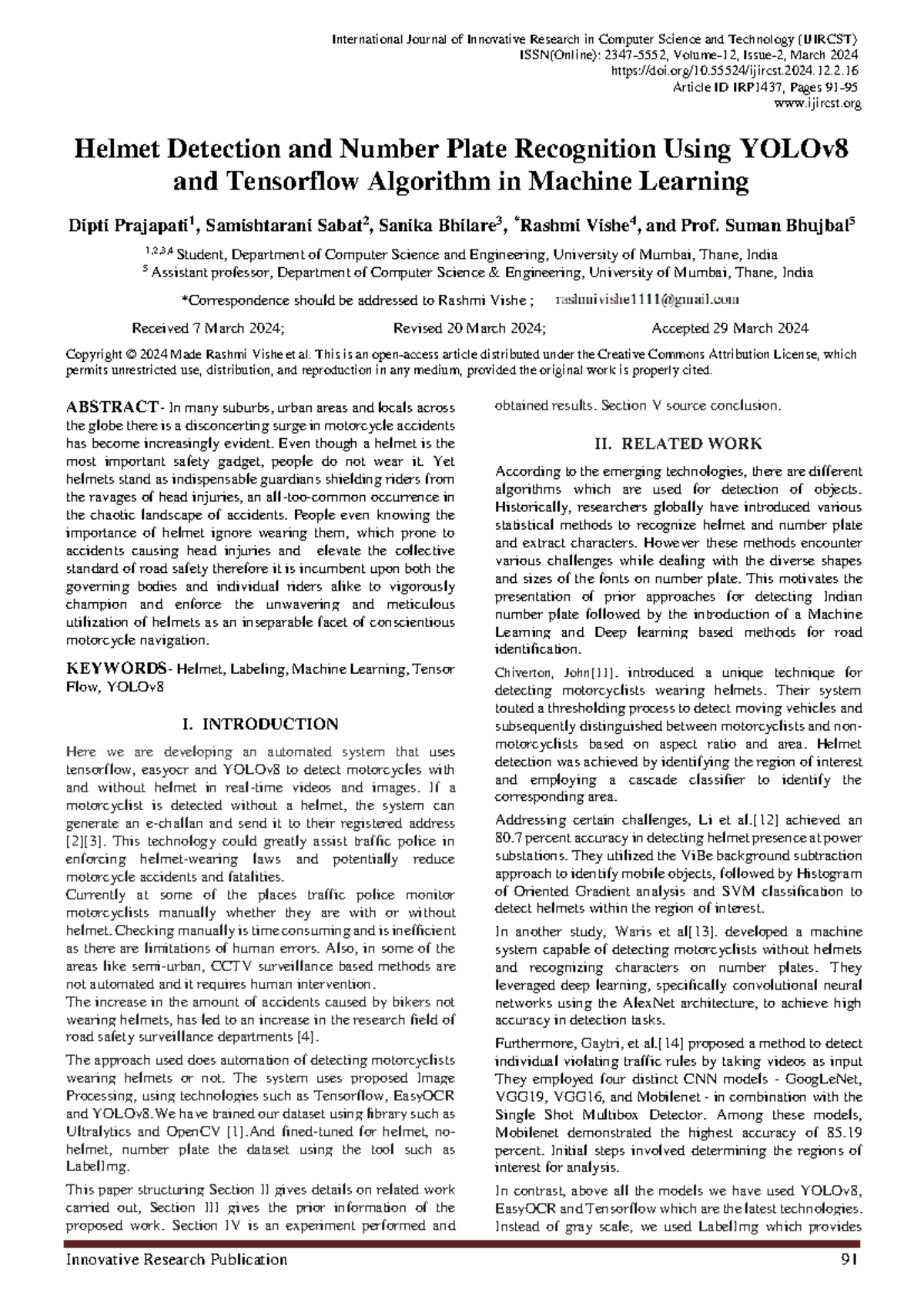 Helmet Detection and Number Plate Recognition Using YOLOv8 and ...