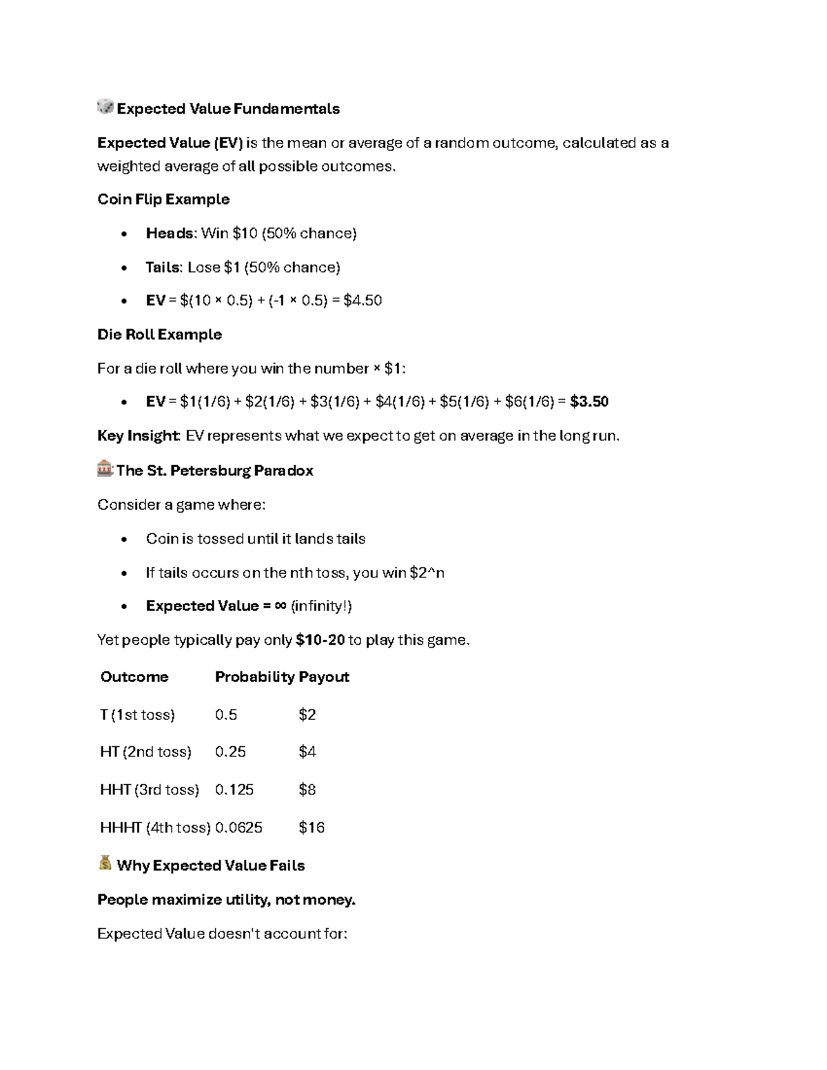 Topic 2 - Expected Value Fundamentals Summary for Exam - Studocu