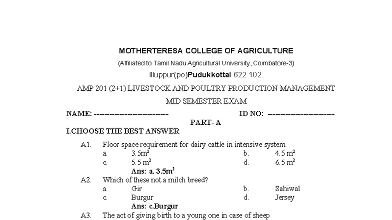 AMP 201 LIVESTOCK AND POULTRY PRODUCTION MANAGEMENT MID SEM EXAM NOTES ...