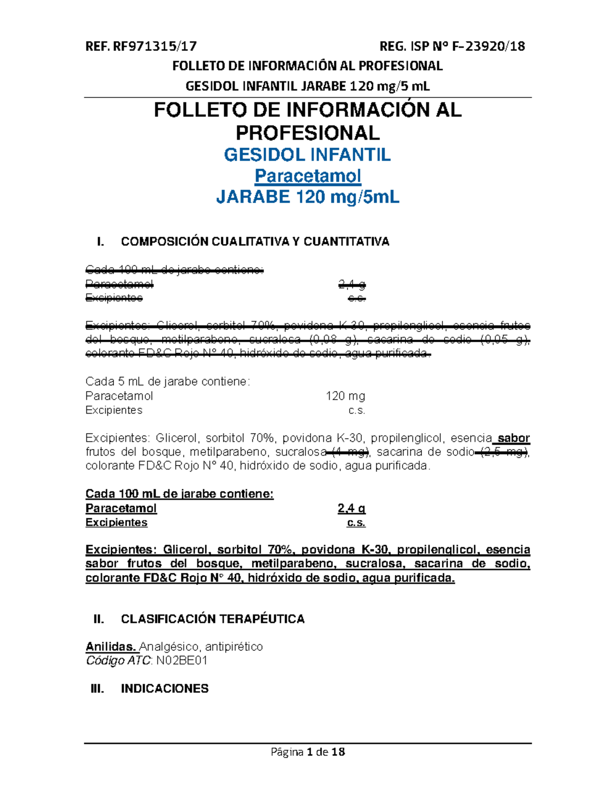 Folleto Informativo para Profesionales sobre Gesidol Infantil Jarabe 120 mg/5 mL - Document Preview