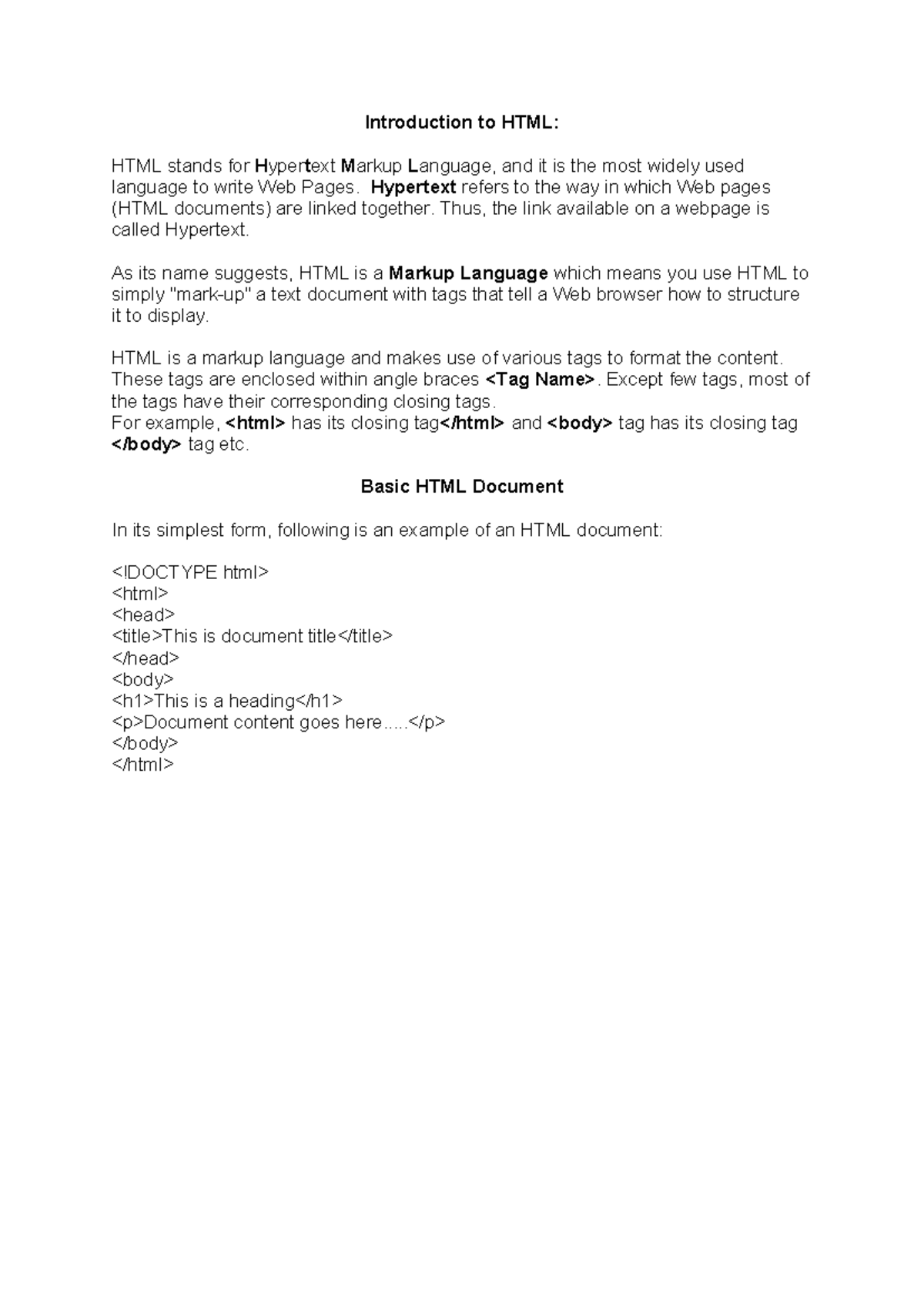 HTML Class 1 - Introductory HTML Notes and Tutorials - Studocu