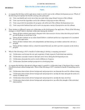 Advanced Placement - AP Computer Science Principles - Studocu