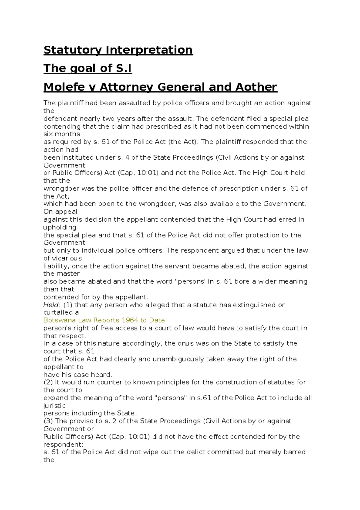 Statutory Interpretation in LAW 131: Key Case Summaries and Principles ...