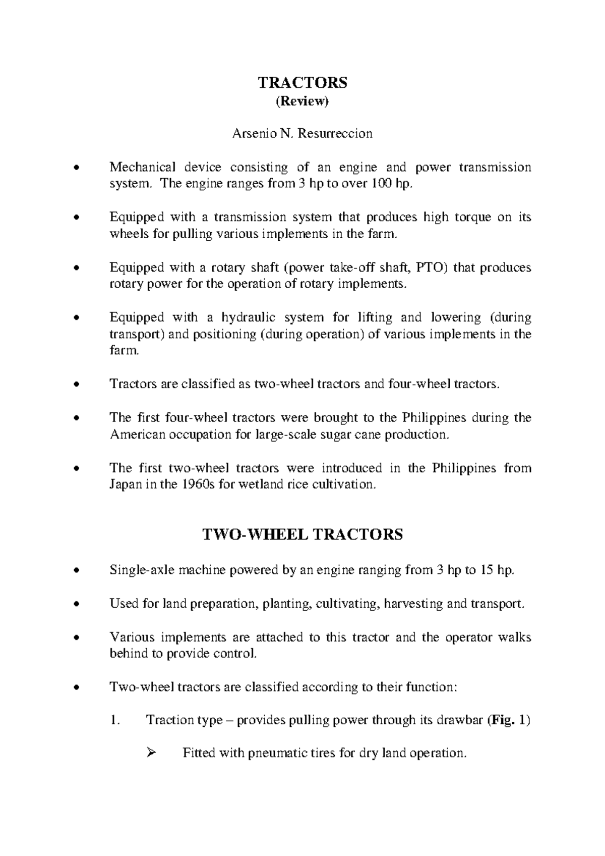 5-Review Notes - Tractor Mechanics and Operation Insights - Studocu