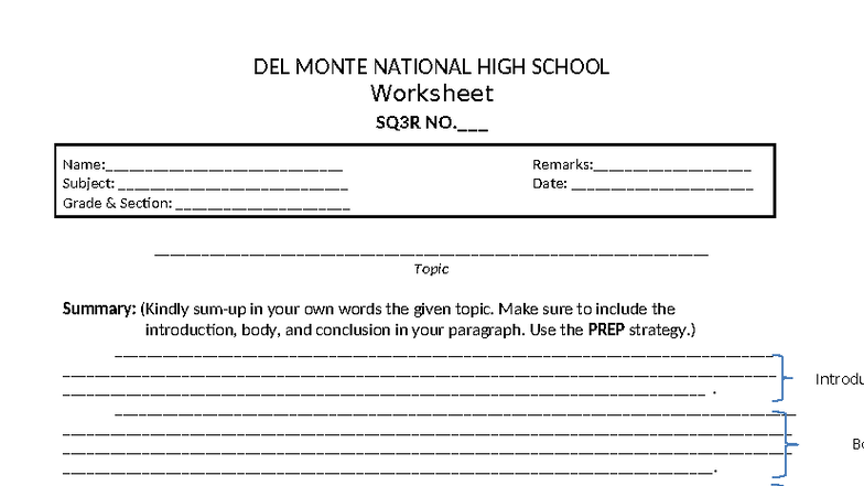 Grade Worksheet: SQ3R Strategy Summary and Reflection - Studocu