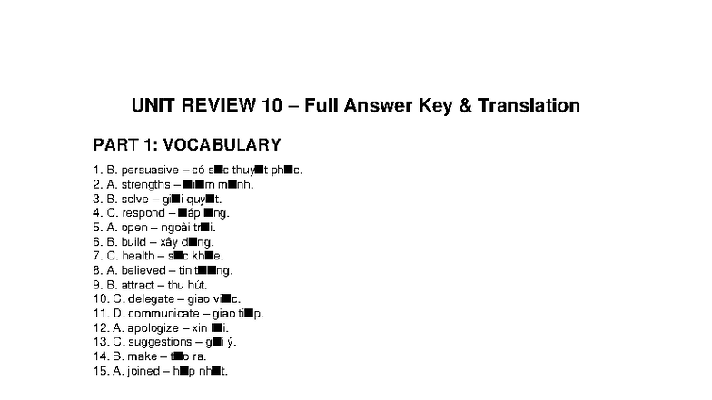 UNIT REVIEW 10 Full Answer Key & Translation Guide - Studocu