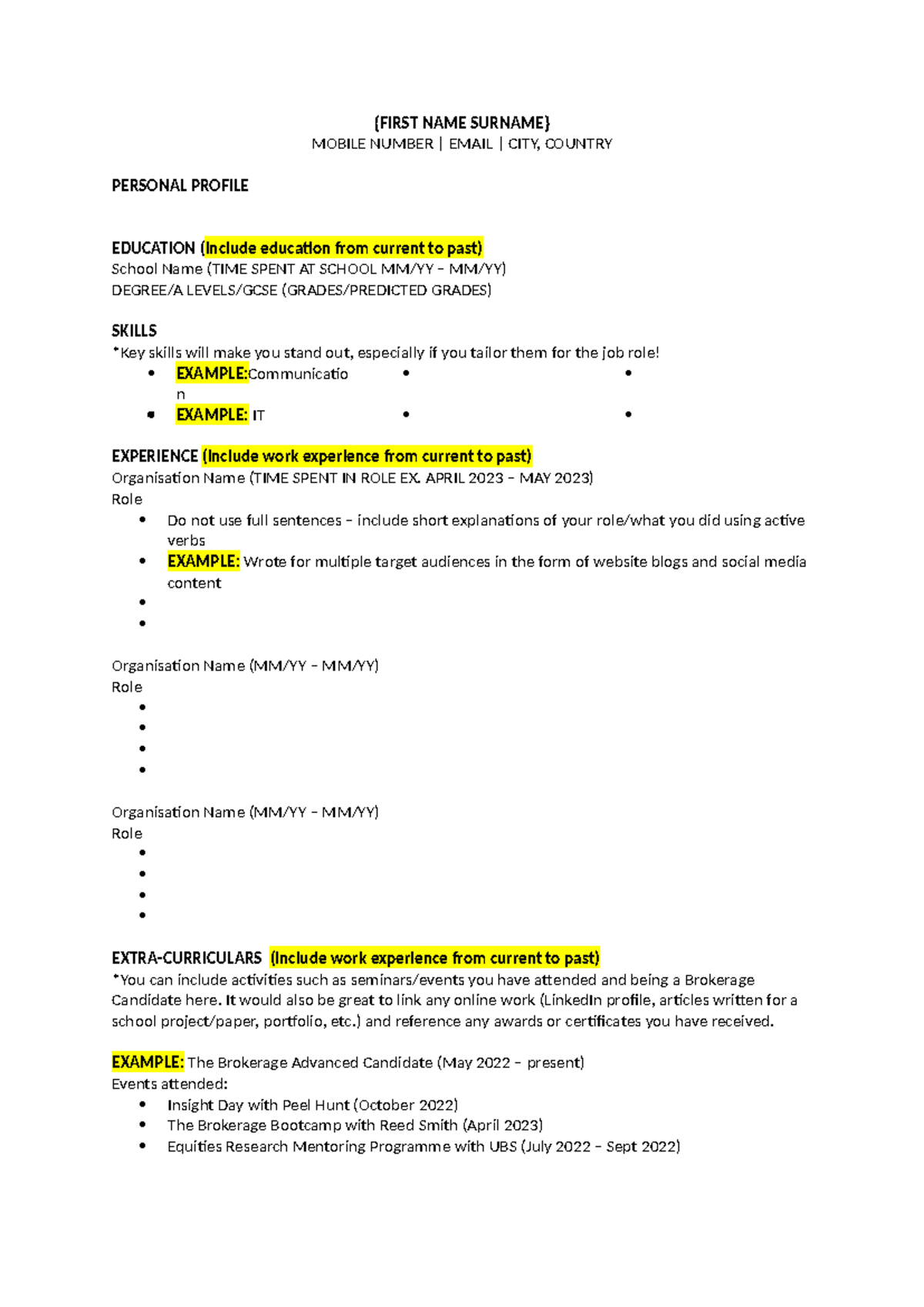 CV Template Guide for Job Applications - Studocu