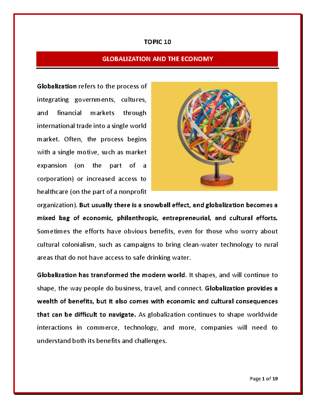 Topic 10 Economic Development - TOPIC 10 GLOBALIZATION AND THE ECONOMY ...