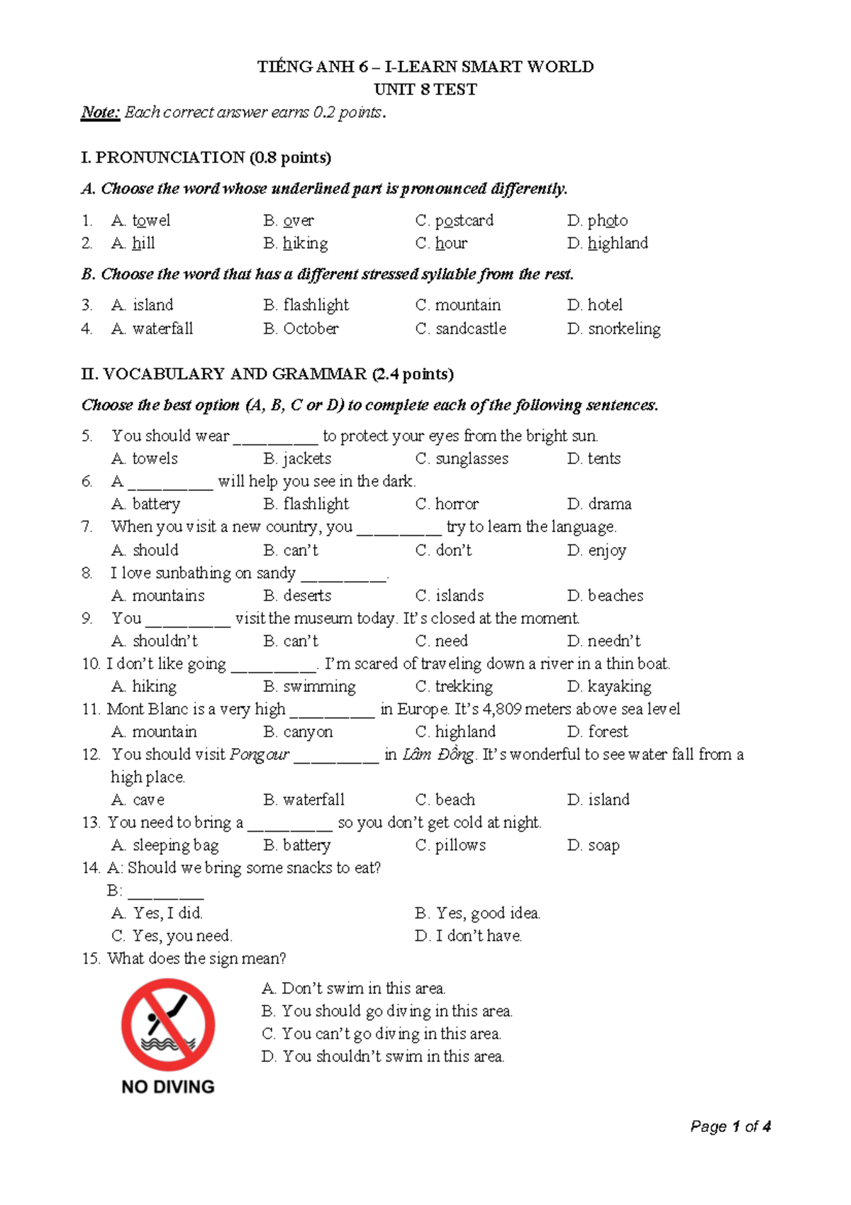 Tiếng Anh 6 Smart World - Unit 8 Test Review & Practice - Studocu