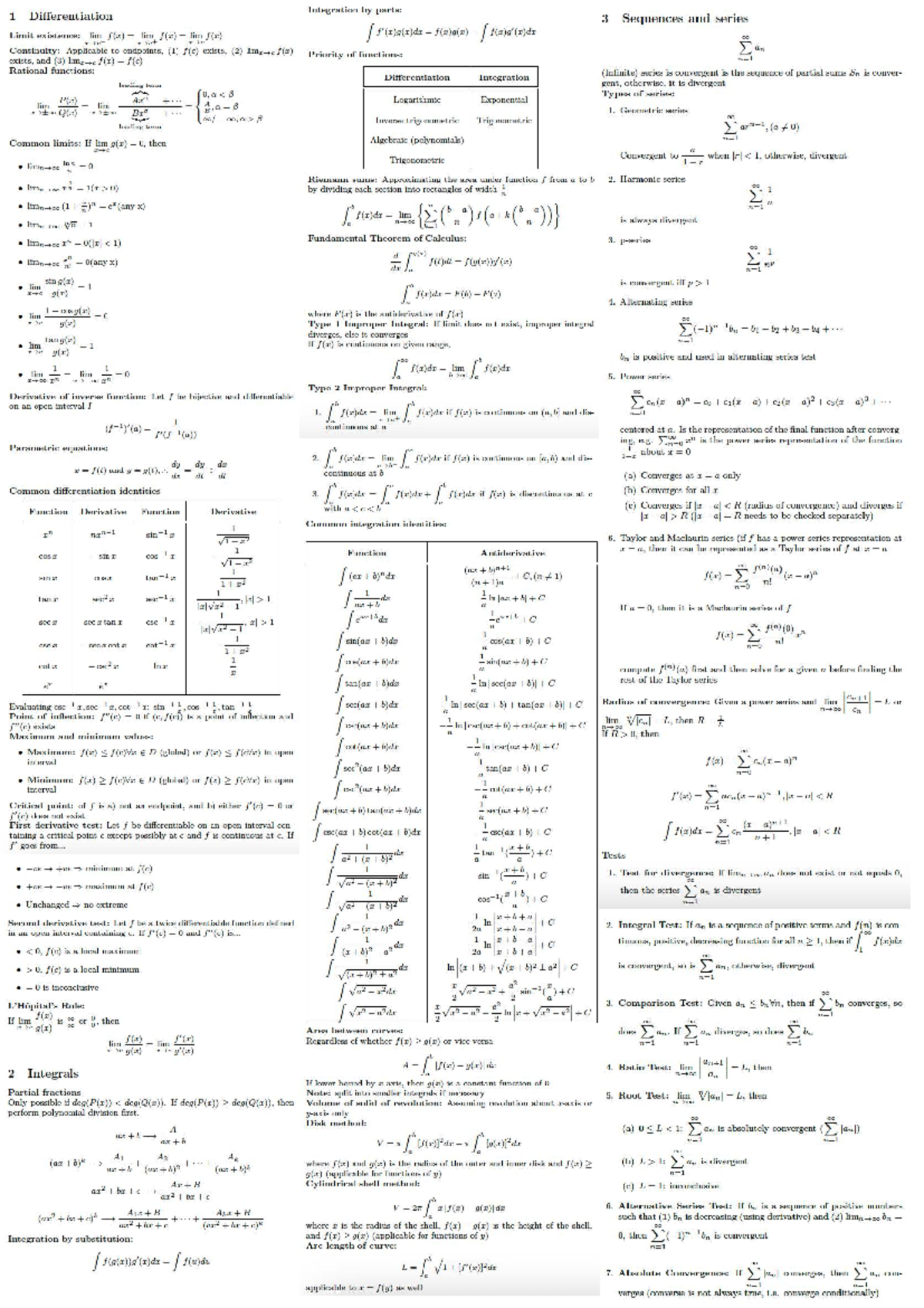 1521 - Lecture Notes on Integration, Differentiation, and Series - Studocu