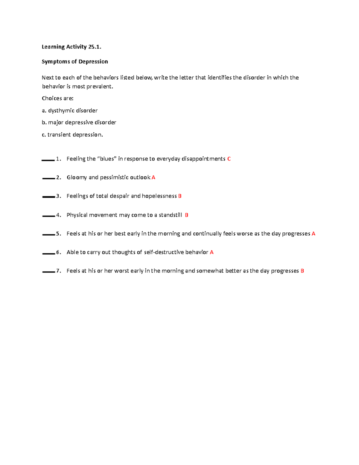 Chapter 25 Learning Activity - Learning Activity 25. Symptoms of ...