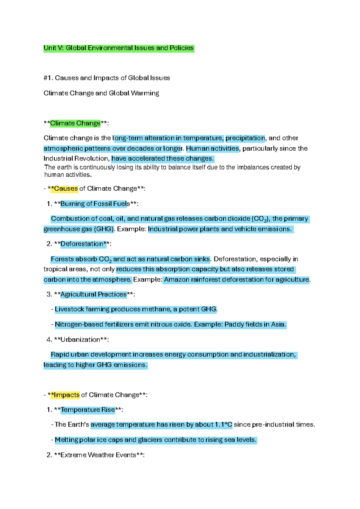EVS AEEC: Unit V - Global Environmental Issues & Policies Overview ...