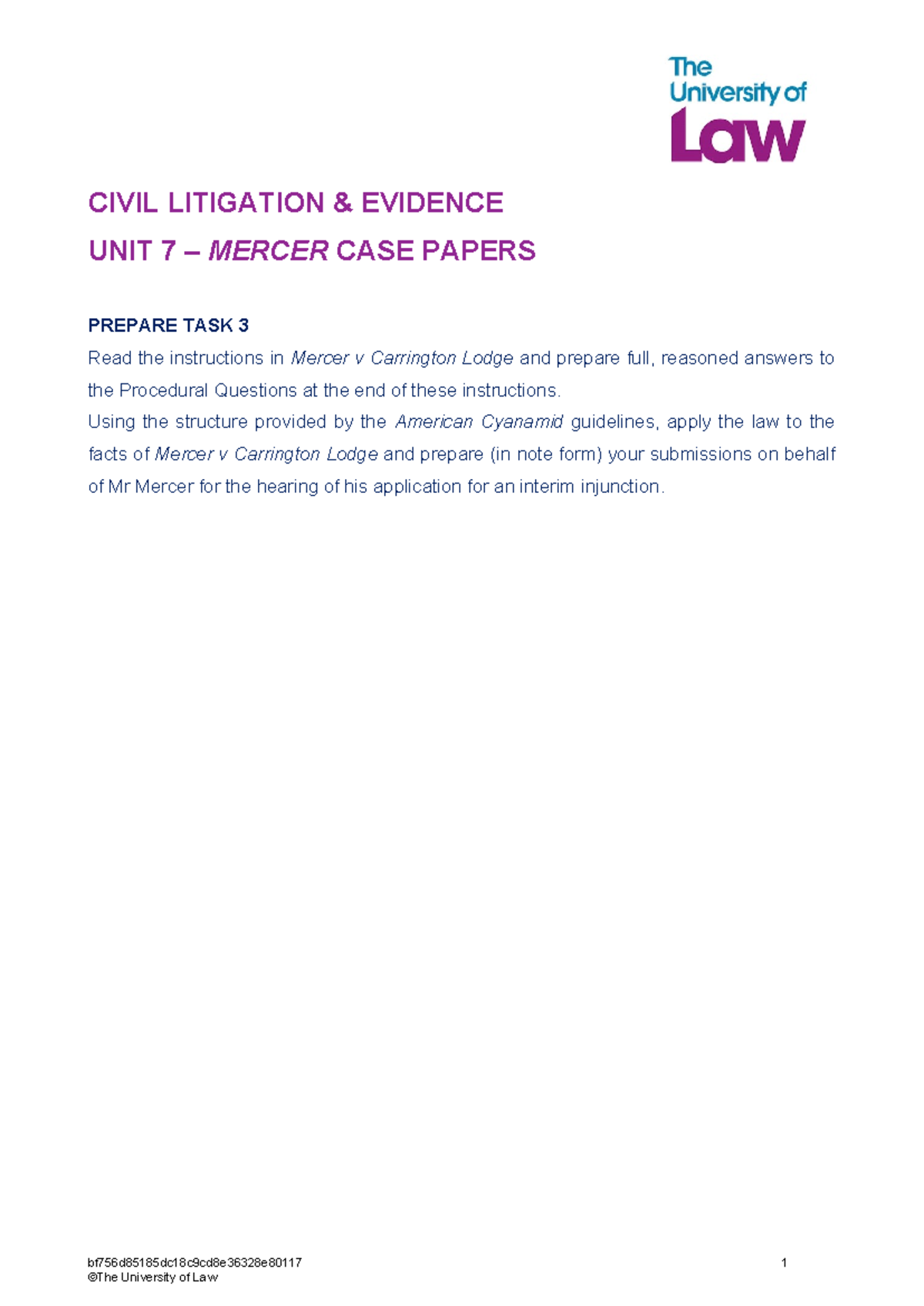 2425 civ unit07 ce01 mercer case papers prep task03 - CIVIL LITIGATION ...