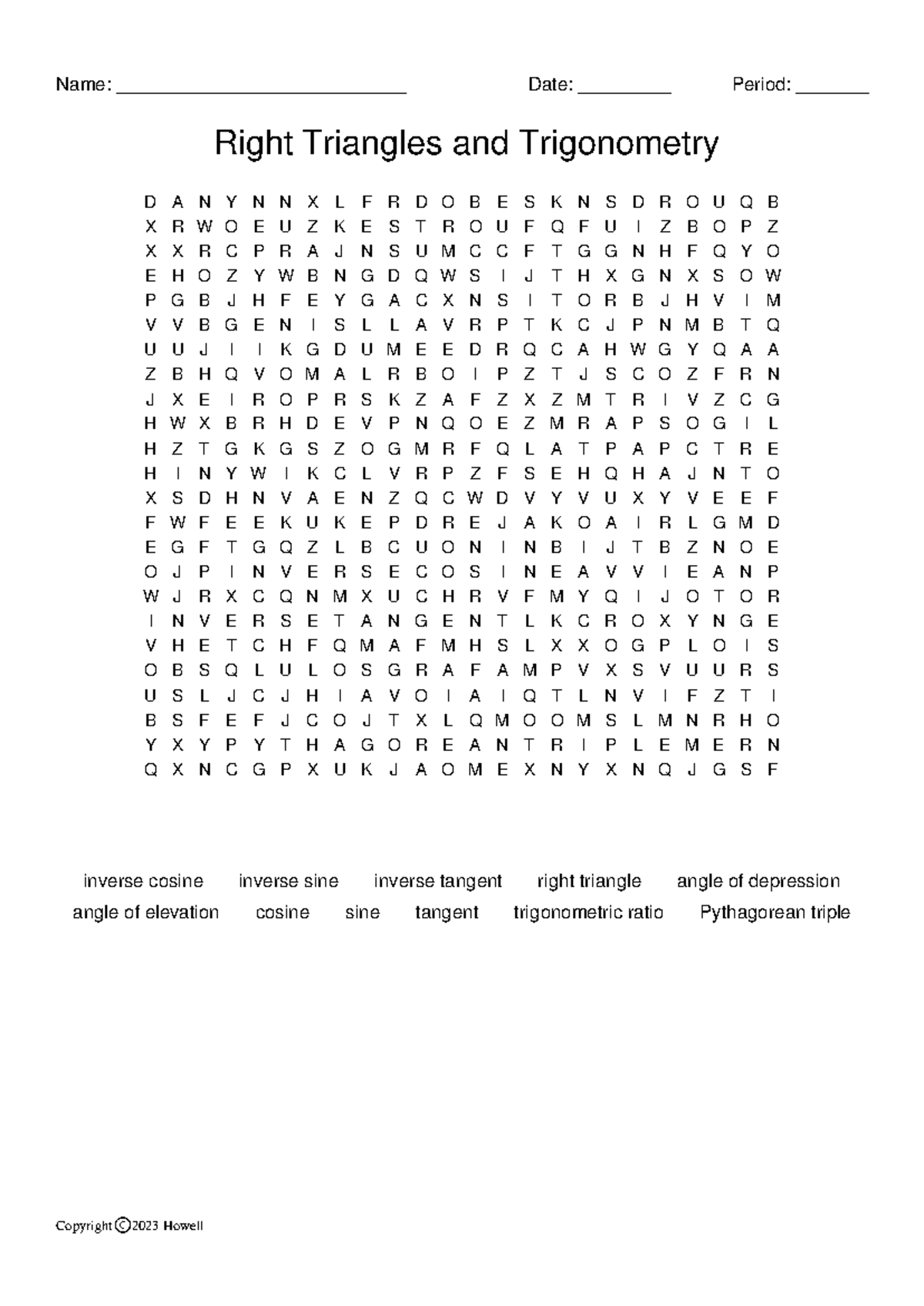 Right Trianglesand Trigonometryin Geometry Vocabulary Word Search