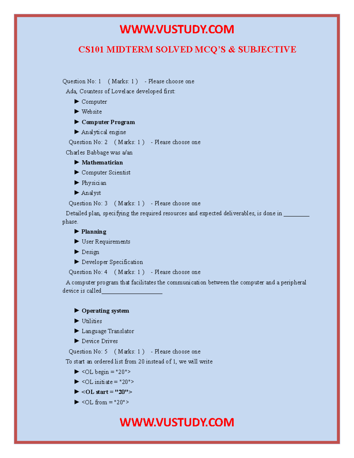 CS101 Midterm Solved MCQ’S Subjective - CS101 MIDTERM SOLVED MCQ’S ...