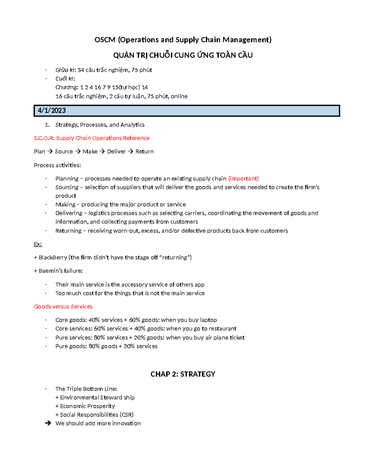 OSCM in-class notes: Midterm and final exam preparation guide - Studocu