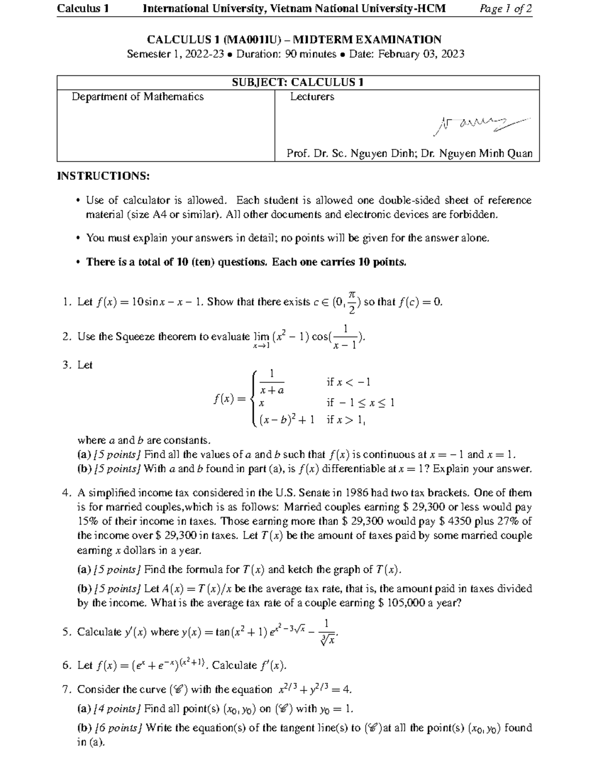 Calculus 1 (MA001IU) Midterm Exam Questions - S1 2022-23 - Studocu
