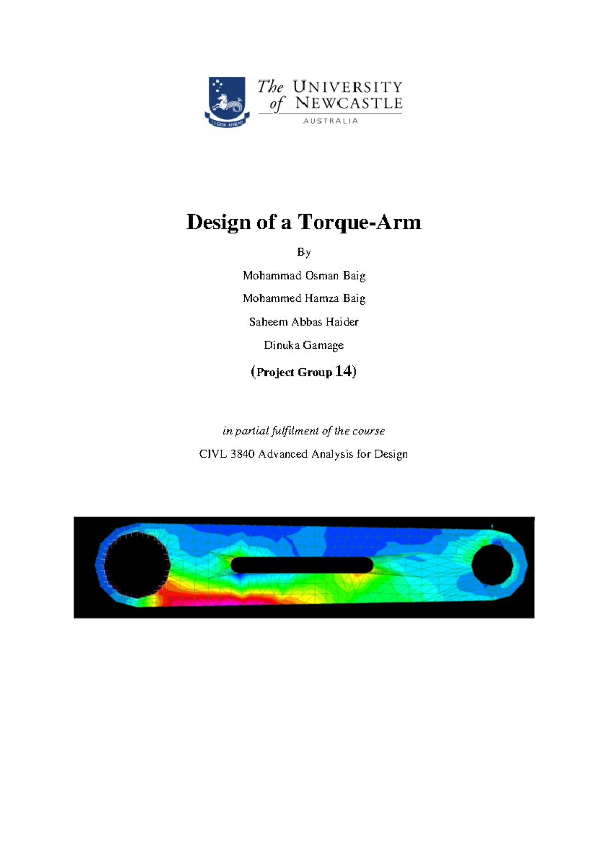 CIVL 3840 Project: Design and Analysis of Torque-Arm Using FEM - Studocu