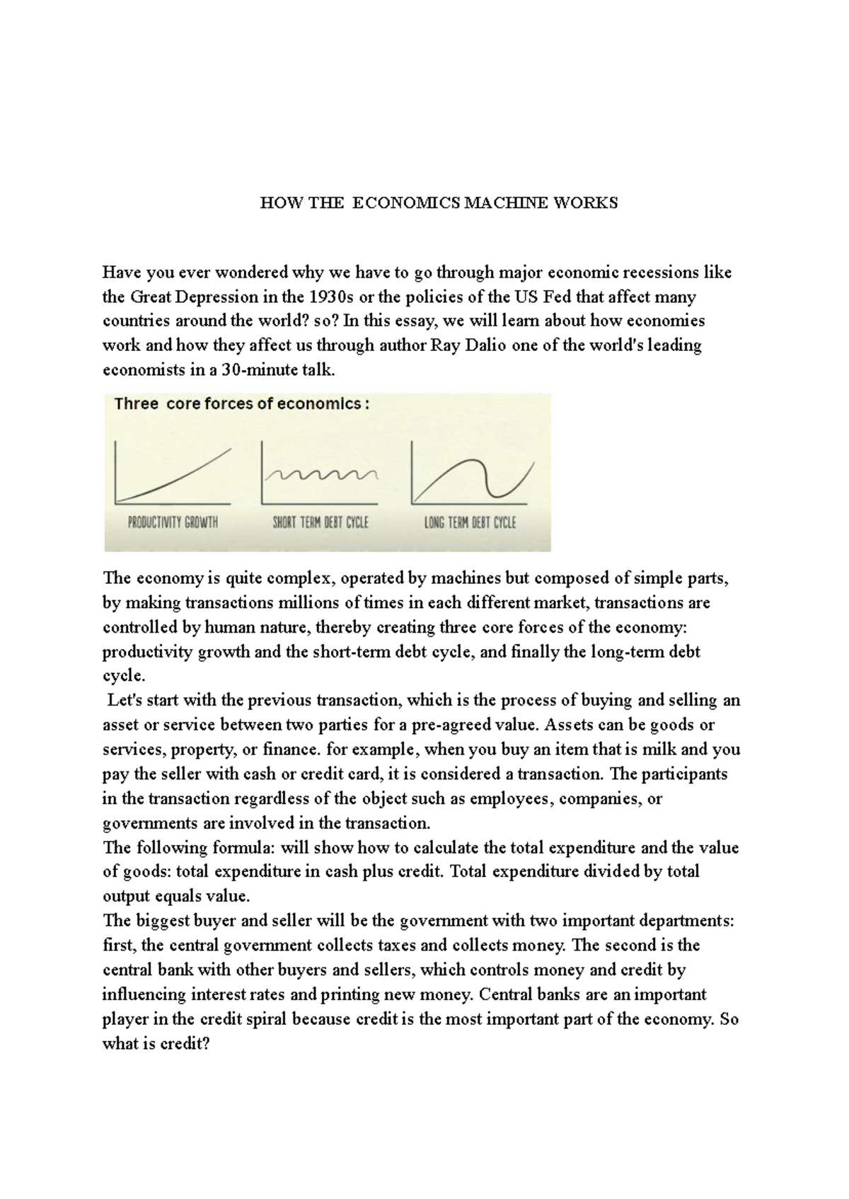 ECON 101: Understanding the Economics Machine and Its Cycles - Studocu