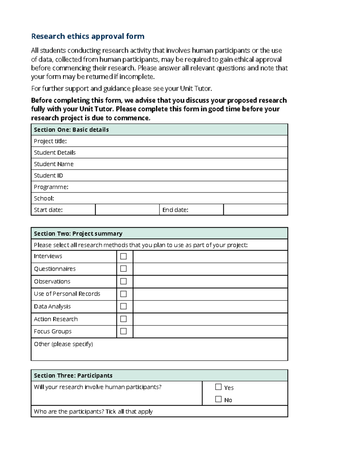Ethics Approval Form for Research - CSCQC - Studocu