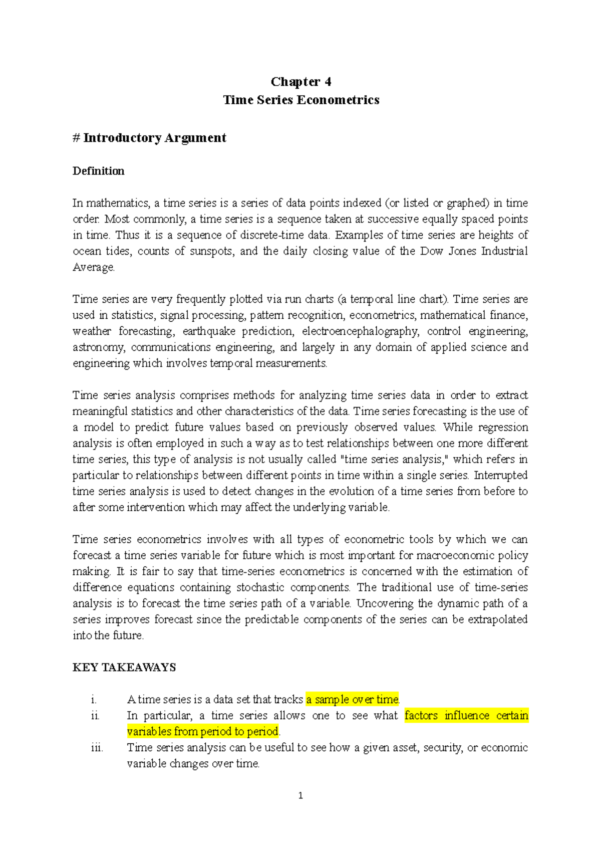 Chapter 4 - Introduction to Time Series Econometrics - Studocu