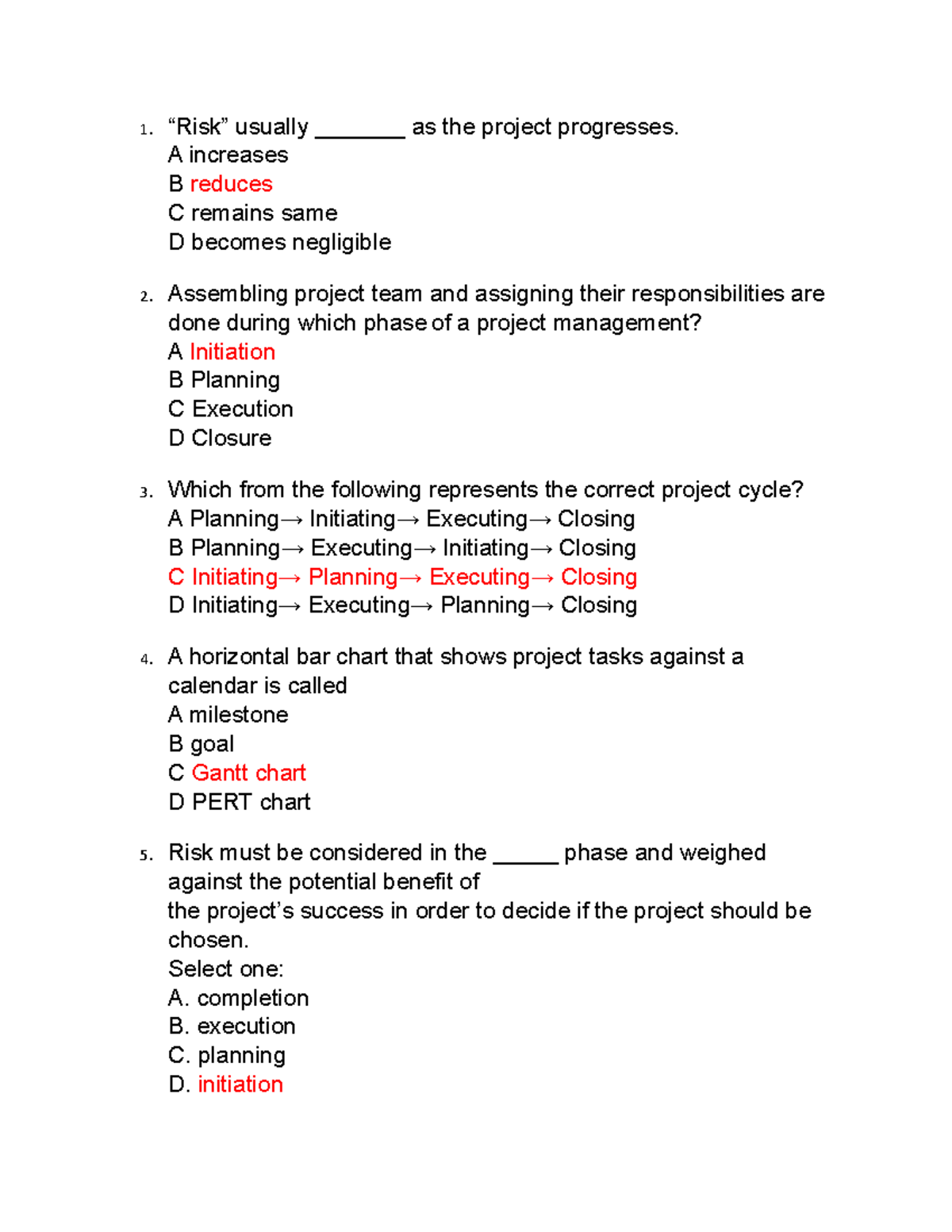MCQs - Project Management Practice Questions for Exam Prep - Studocu