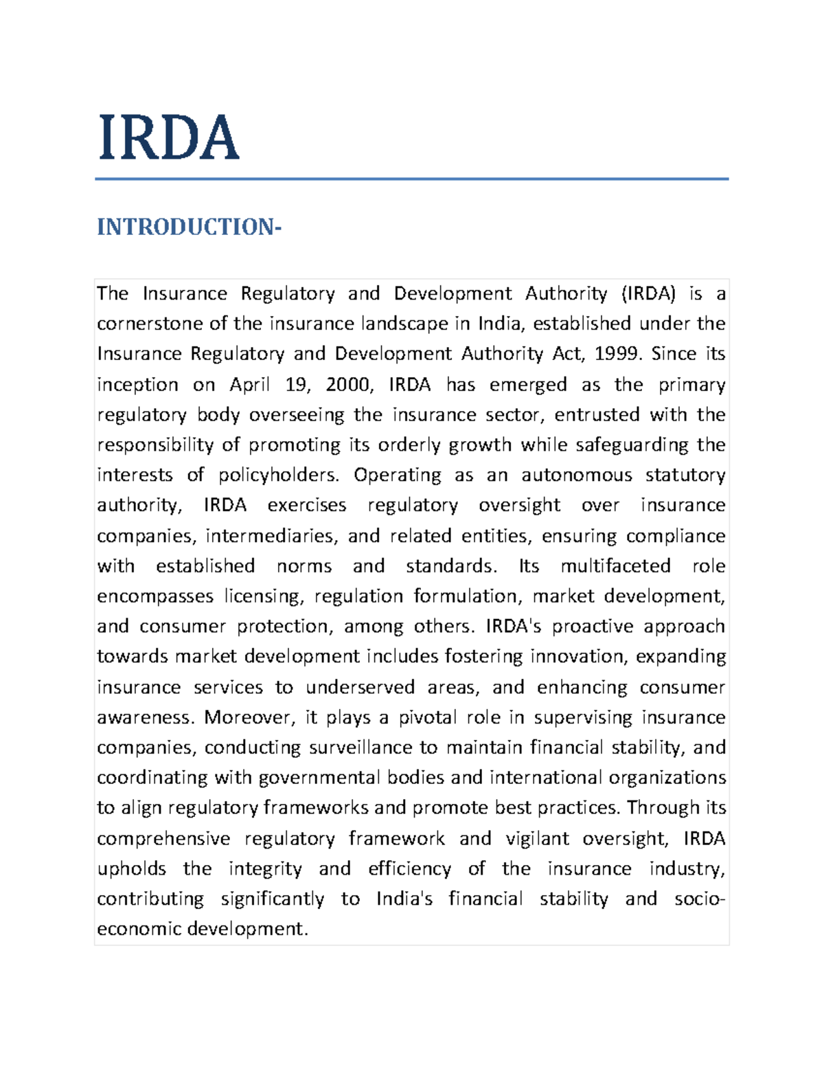 IRDA Overview: Functions, Powers & Composition of the Regulatory Body ...